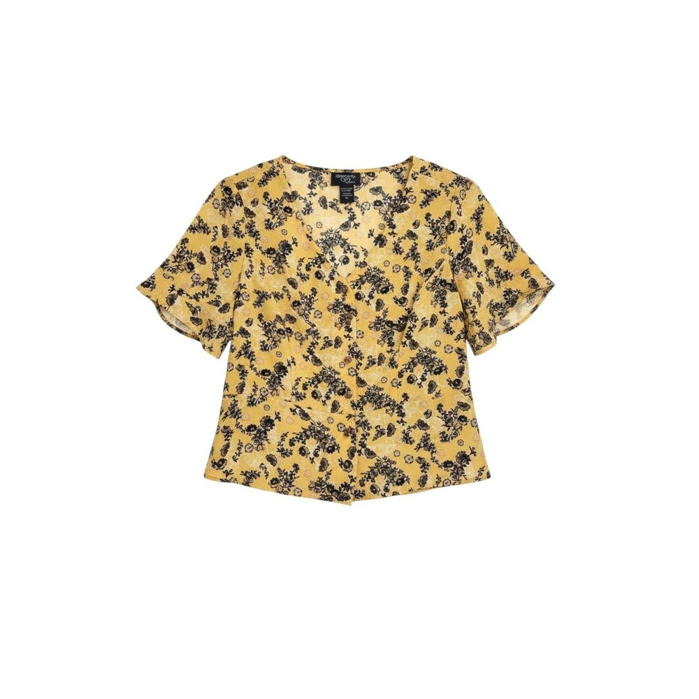 3/$20💥 Floral Print Front Button Down Ruffled Short Sleeve Blouse | XL
